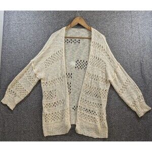 Unbranded Woman's Open-Front Cream Colored Knit Cardigan Pointelle Pattern XXL